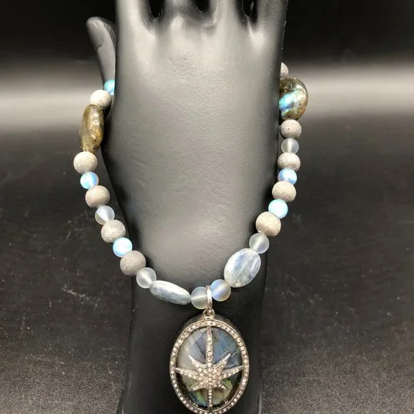 Necklace - Diamond Star Labradorite, Agate, Druzy, Titanium Aura